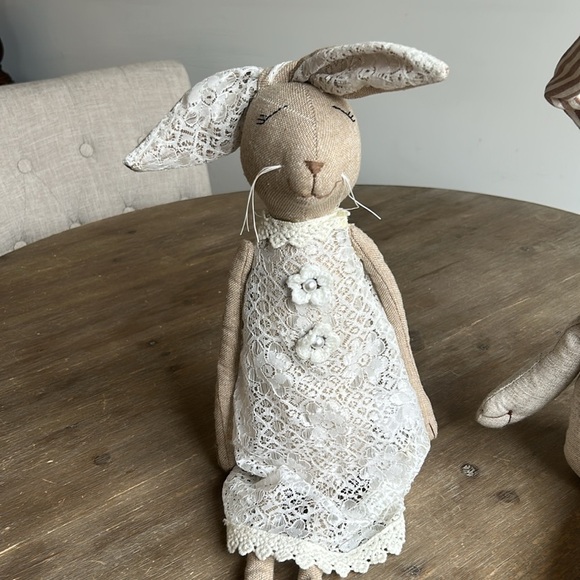 Tall Stuffed Bunny Plush Rabbits Shelf Sitting Easter Decor Set of 2 - Picture 4 of 14